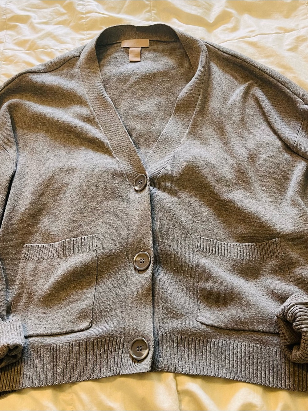 H&M Taupe Button-Front V-Neck Cardigan